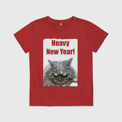 Детская футболка Heavy New Year - снег на морде / Красный – фото 1