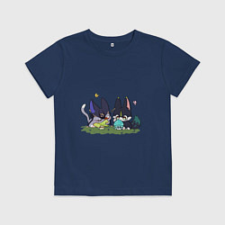 Футболка хлопковая детская Котики Сайно и Тигнари, цвет: тёмно-синий