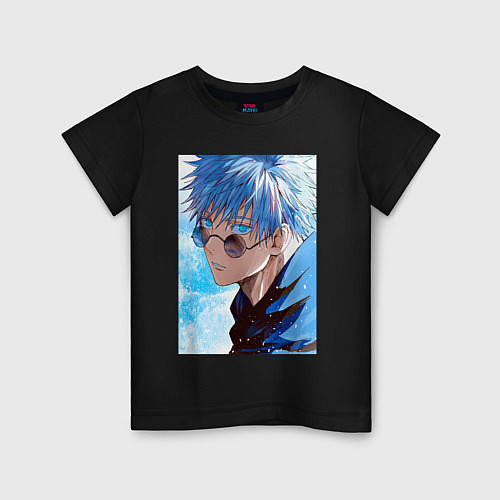Детская футболка Сатору Годжо в очках - Jujutsu kaisen / Черный – фото 1