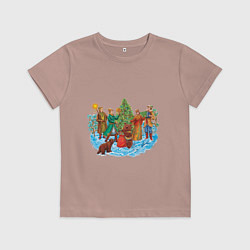 Футболка хлопковая детская Новый год палех, цвет: пыльно-розовый