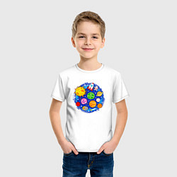 Футболка хлопковая детская Мультяшный космос планеты звезды, цвет: белый — фото 2