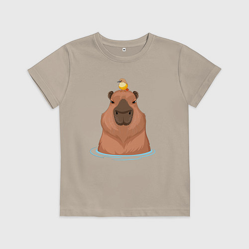 Детская футболка Капибара и птичка / Миндальный – фото 1