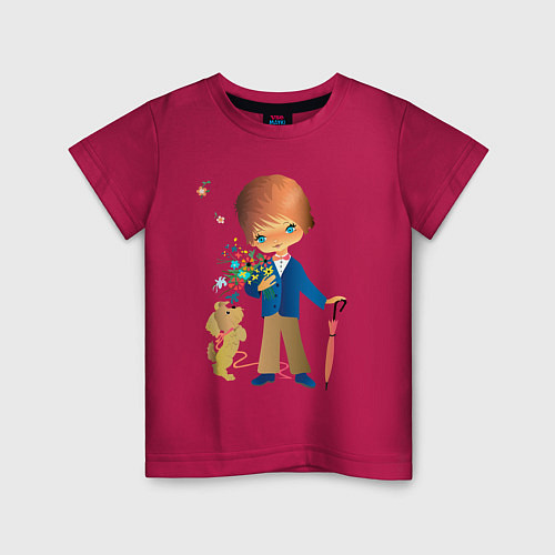 Детская футболка Мальчик и собачка / Маджента – фото 1