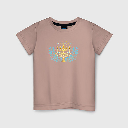 Детская футболка Золотая менора с синим цветочным узором / Пыльно-розовый – фото 1