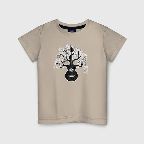 Детская футболка Разросшееся дерево гитара с музыкальными нотами / Миндальный – фото 1