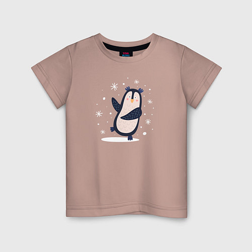 Детская футболка Пингвин в снежинках / Пыльно-розовый – фото 1