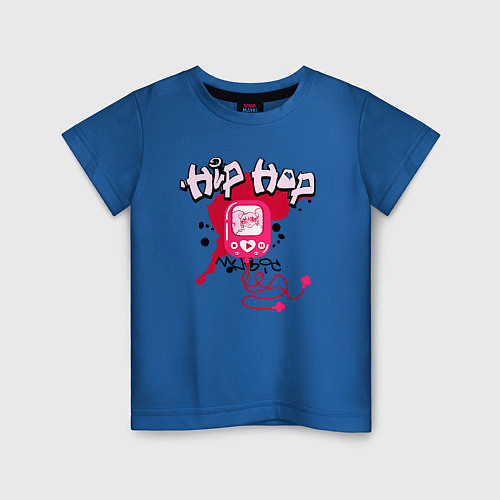 Детская футболка Граффити хип-хоп плеер с наушниками / Синий – фото 1
