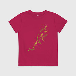 Футболка хлопковая детская Тропические листья разлетаются, цвет: маджента