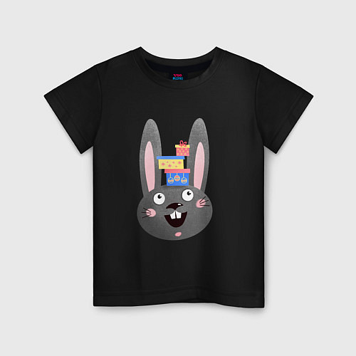Детская футболка Черный кролик с подарками / Черный – фото 1
