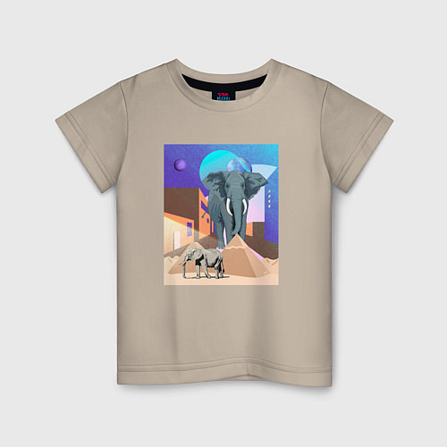 Детская футболка Слон и пирамиды / Миндальный – фото 1