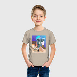 Футболка хлопковая детская Слон и пирамиды, цвет: миндальный — фото 2