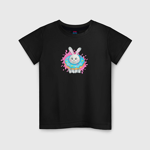 Детская футболка Серый кролик с голубым пончиком / Черный – фото 1