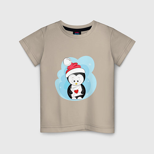 Детская футболка Пингвин с письмом / Миндальный – фото 1