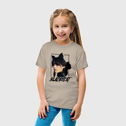 Футболка хлопковая детская Wednesday Black cat, цвет: миндальный — фото 2