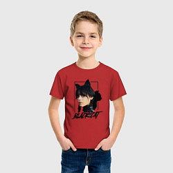 Футболка хлопковая детская Wednesday Black cat, цвет: красный — фото 2