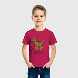 Футболка хлопковая детская Динозаврик Глебозавр, велоцираптор Глеб, цвет: маджента — фото 2
