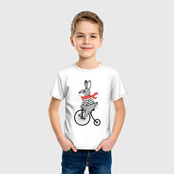 Футболка хлопковая детская Заяц на велосипеде, цвет: белый — фото 2