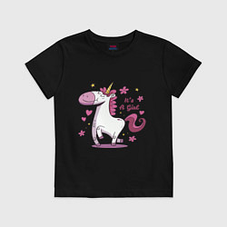 Футболка хлопковая детская Girl unicorn, цвет: черный