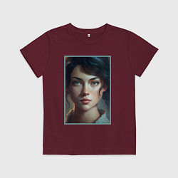 Футболка хлопковая детская Портрет девушки в 19 веке, цвет: меланж-бордовый