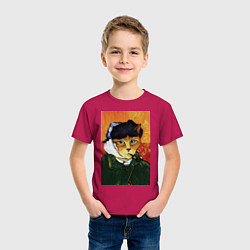 Футболка хлопковая детская Кот Ван Гога портрет с отрезанным ухом - пародия, цвет: маджента — фото 2