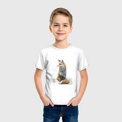 Футболка хлопковая детская Лисица в сугробах, цвет: белый — фото 2