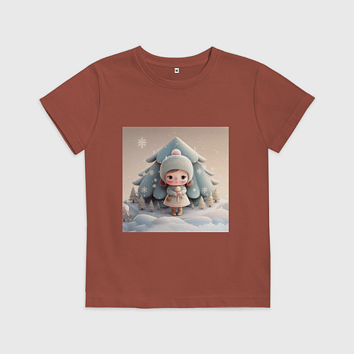 Детская футболка Детский рисунок милая куколка девочка / Кирпичный – фото 1