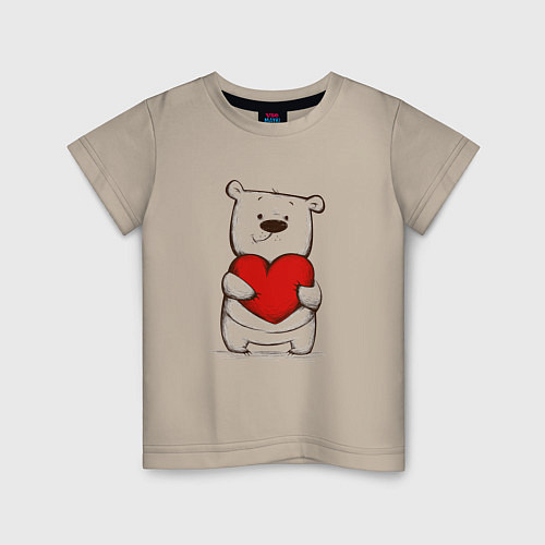 Детская футболка Милый мишка с сердцем / Миндальный – фото 1