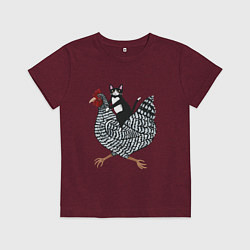 Футболка хлопковая детская Кот верхом на петухе, цвет: меланж-бордовый