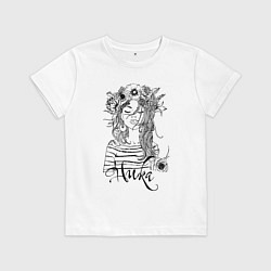 Футболка хлопковая детская Ника в венке из летних цветов, цвет: белый