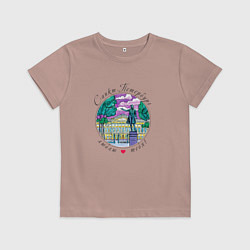 Футболка хлопковая детская Санкт-Петербург, Пушкин и Михайловский дворец, цвет: пыльно-розовый