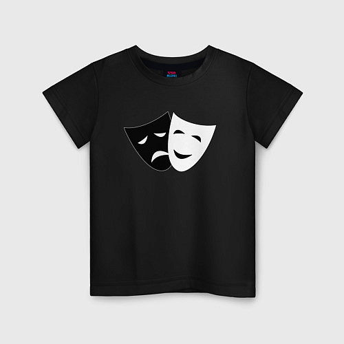 Детская футболка Театральные маски грусти и радости / Черный – фото 1