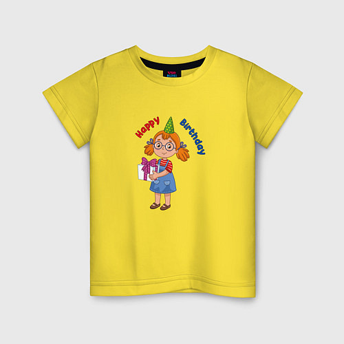 Детская футболка Мульяшная девочка с днём рождения / Желтый – фото 1