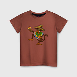 Футболка хлопковая детская Забавная обезьянка в мексиканском стиле, цвет: кирпичный