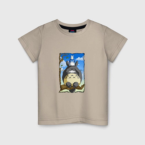Детская футболка Тоторо на дереве / Миндальный – фото 1
