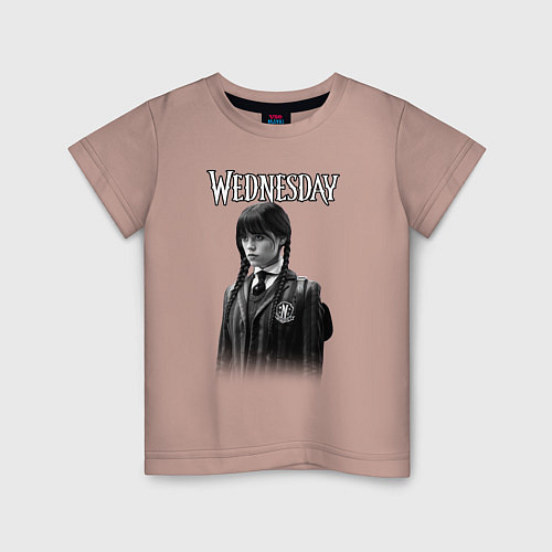 Детская футболка Уэнздей черно-белый стиль / Пыльно-розовый – фото 1