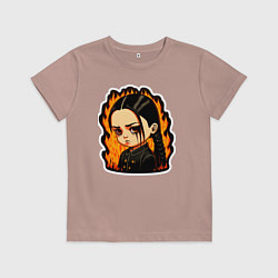Футболка хлопковая детская Уэнсдэй в огне, цвет: пыльно-розовый