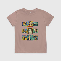 Футболка хлопковая детская AI drawing actors in van gogh style, цвет: пыльно-розовый