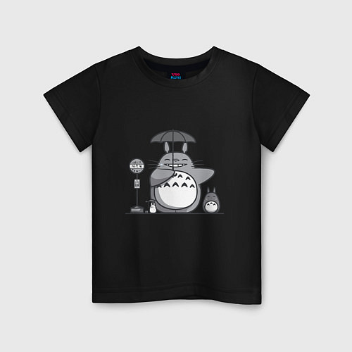 Детская футболка Тоторо с зонтиком / Черный – фото 1