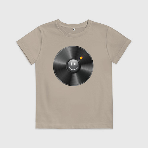 Детская футболка Виниловая пластинка с бомбочкой / Миндальный – фото 1