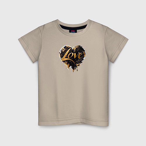 Детская футболка Любовь на День Святого Валентина, черный и золотой / Миндальный – фото 1