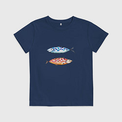 Футболка хлопковая детская Две пятнистые рыбы, цвет: тёмно-синий