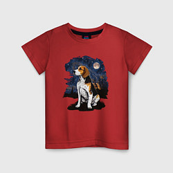 Футболка хлопковая детская Собака Бигль - звездная ночь Винсента Ван Гога, цвет: красный