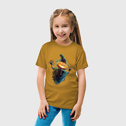 Футболка хлопковая детская Хэллоуинская летающая тыква, цвет: горчичный — фото 2