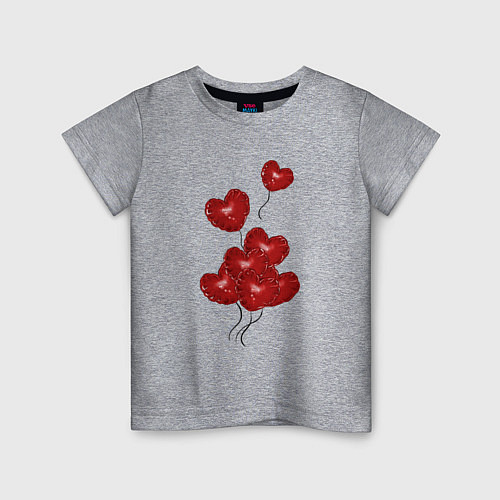 Детская футболка Улетающие воздушные шарики в виде сердечка / Меланж – фото 1