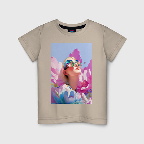 Детская футболка Весенняя девушка в цветах / Миндальный – фото 1