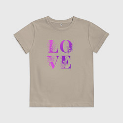 Футболка хлопковая детская Love Любовь цветы, цвет: миндальный