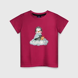 Футболка хлопковая детская Пингвин на облаке, цвет: маджента