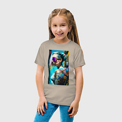 Футболка хлопковая детская Brave girl - cyberpunk - neural network, цвет: миндальный — фото 2