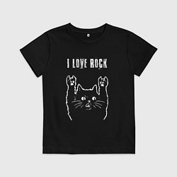 Футболка хлопковая детская I love rock рок кот, цвет: черный