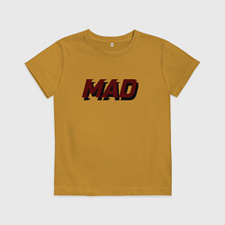 Футболка хлопковая детская Надпись с полосами от скорости mad, цвет: горчичный